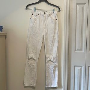 Abercrombie The Ankle Straight Ultra High Rise White Denim, size 0r/25.